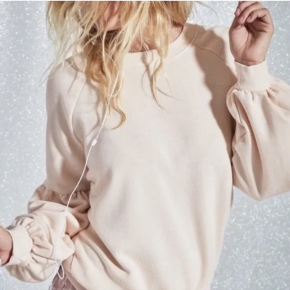 Aerie Balloon Sleeve Drop Shoulder Sweatshirt Baby Pink - Picture 1 of 6